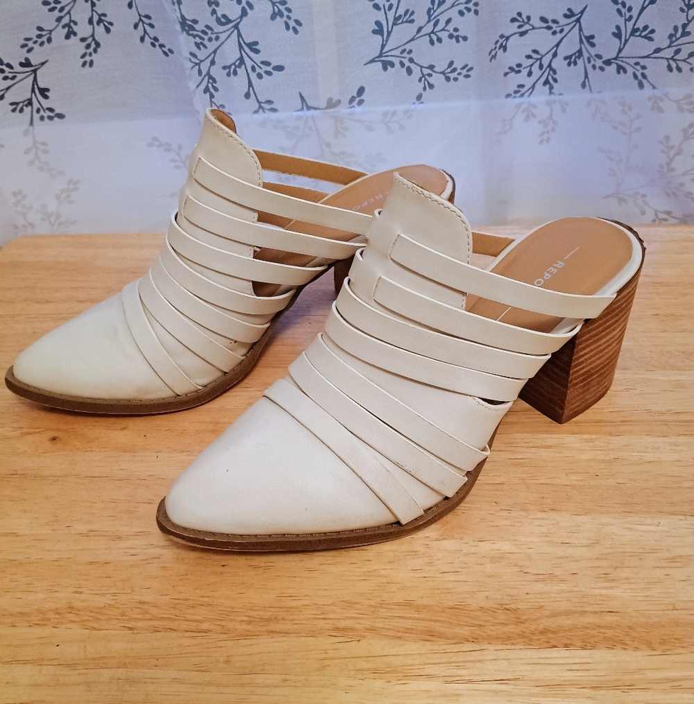 Women's Cream Strappy Heeled Mules